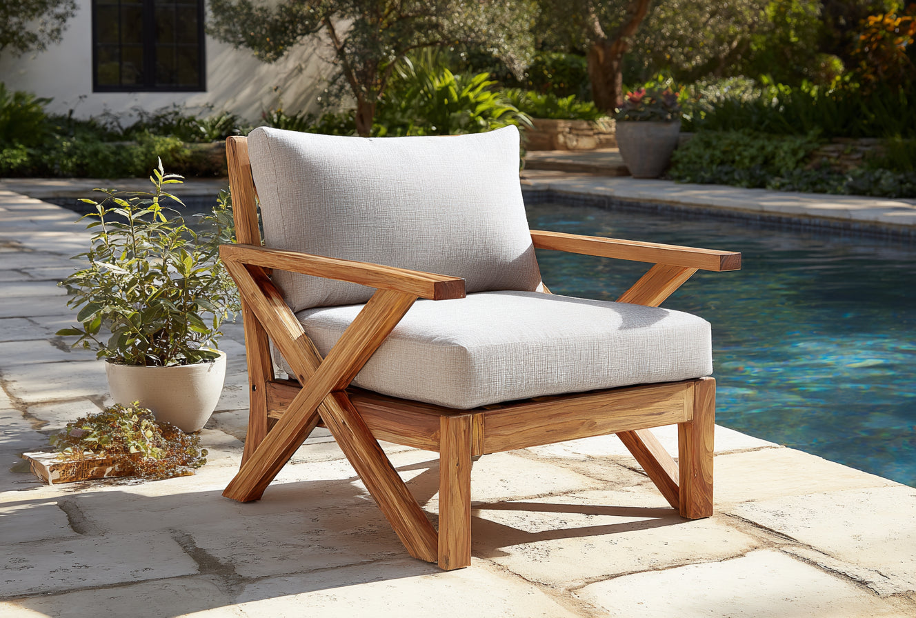 Chaise d'Extérieur en Bois avec Coussin Gris - Confort Jardin et Terrasse