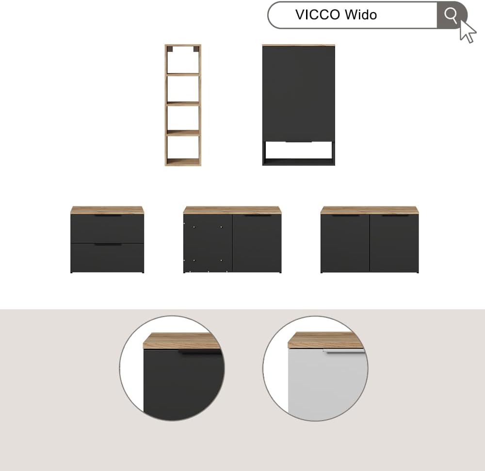 Vicco Meuble-paroi Wido, Blanc/Sonoma, 3 pièces