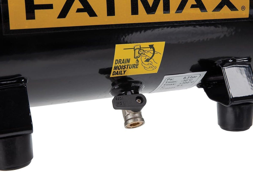 Stanley Compresseur FATMAX DST 101/8/6 FMXCM00 - Compresseur d'air portable et pour voiture 8 bars - 6 L - 105 l/min - Sans huile - Silencieux - IP43-1450 tr/min - Noir/Jaune