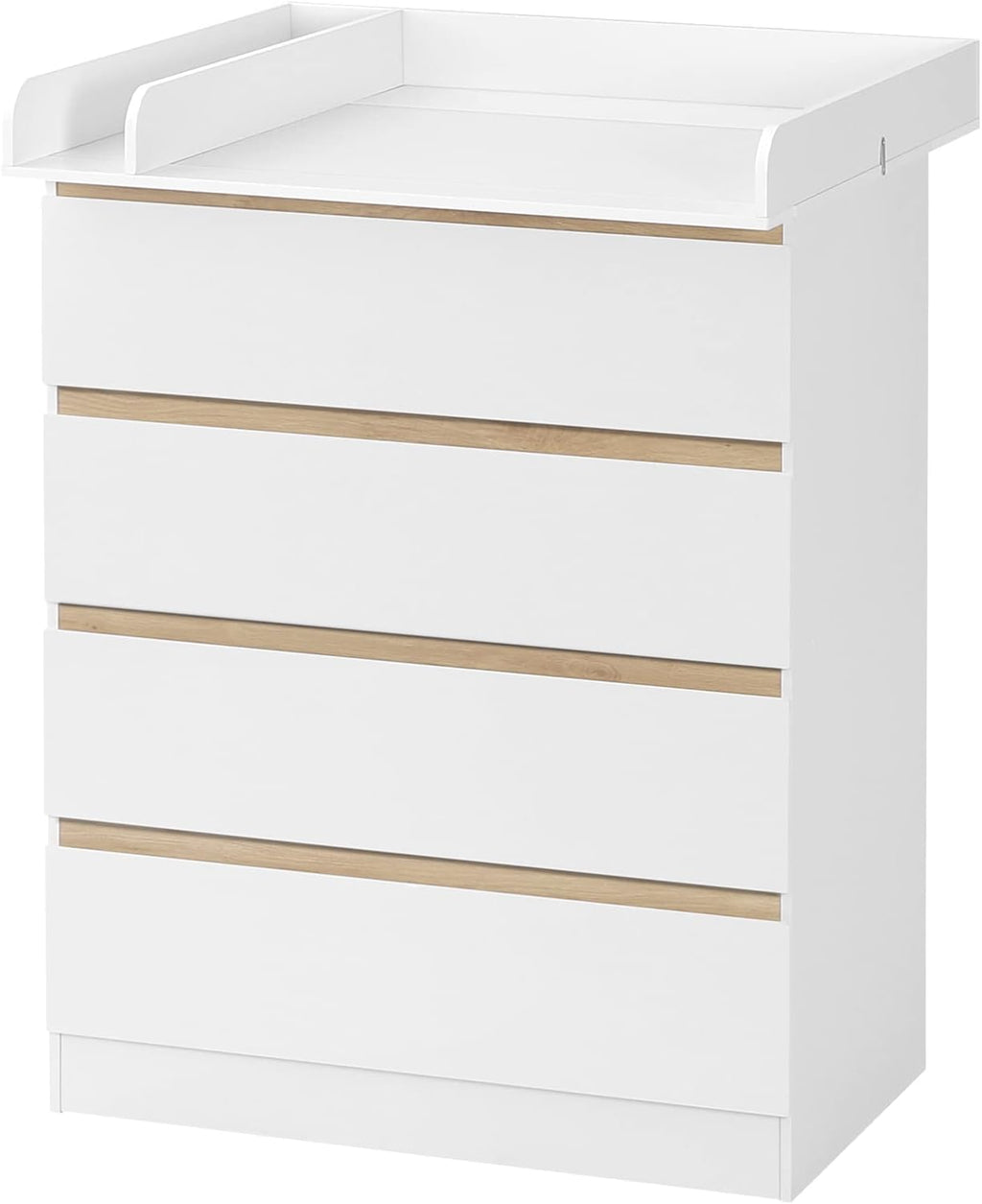 WOLTU Table à Langer + Commode avec 4 Tiroirs, Ensemble Meuble à langer pour Bébé, en Bois d’Ingénierie, Blanc + Chêne Clair, 80x75x109,2cm