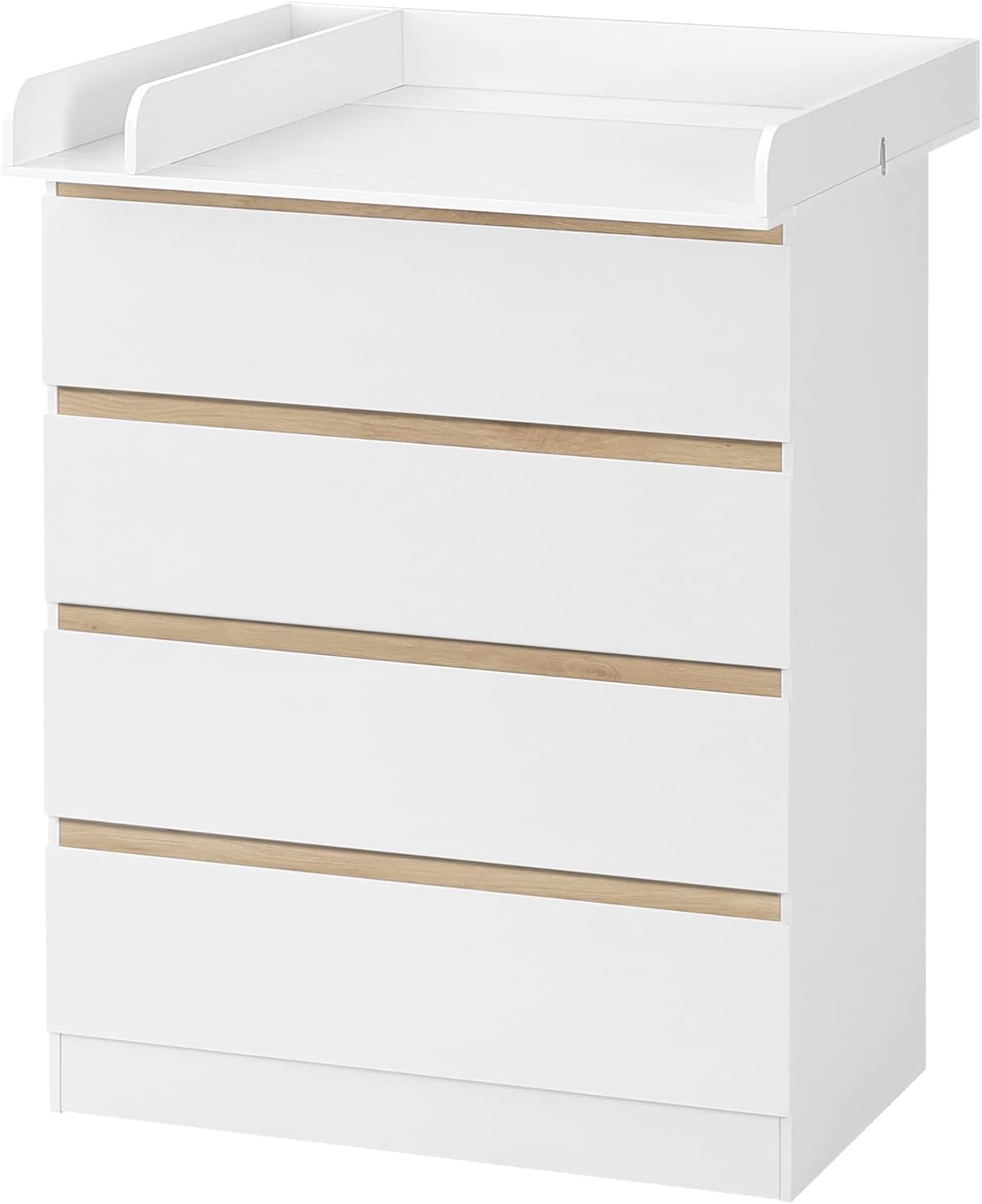 WOLTU Table à Langer + Commode avec 4 Tiroirs, Ensemble Meuble à langer pour Bébé, en Bois d’Ingénierie, Blanc + Chêne Clair, 80x75x109,2cm
