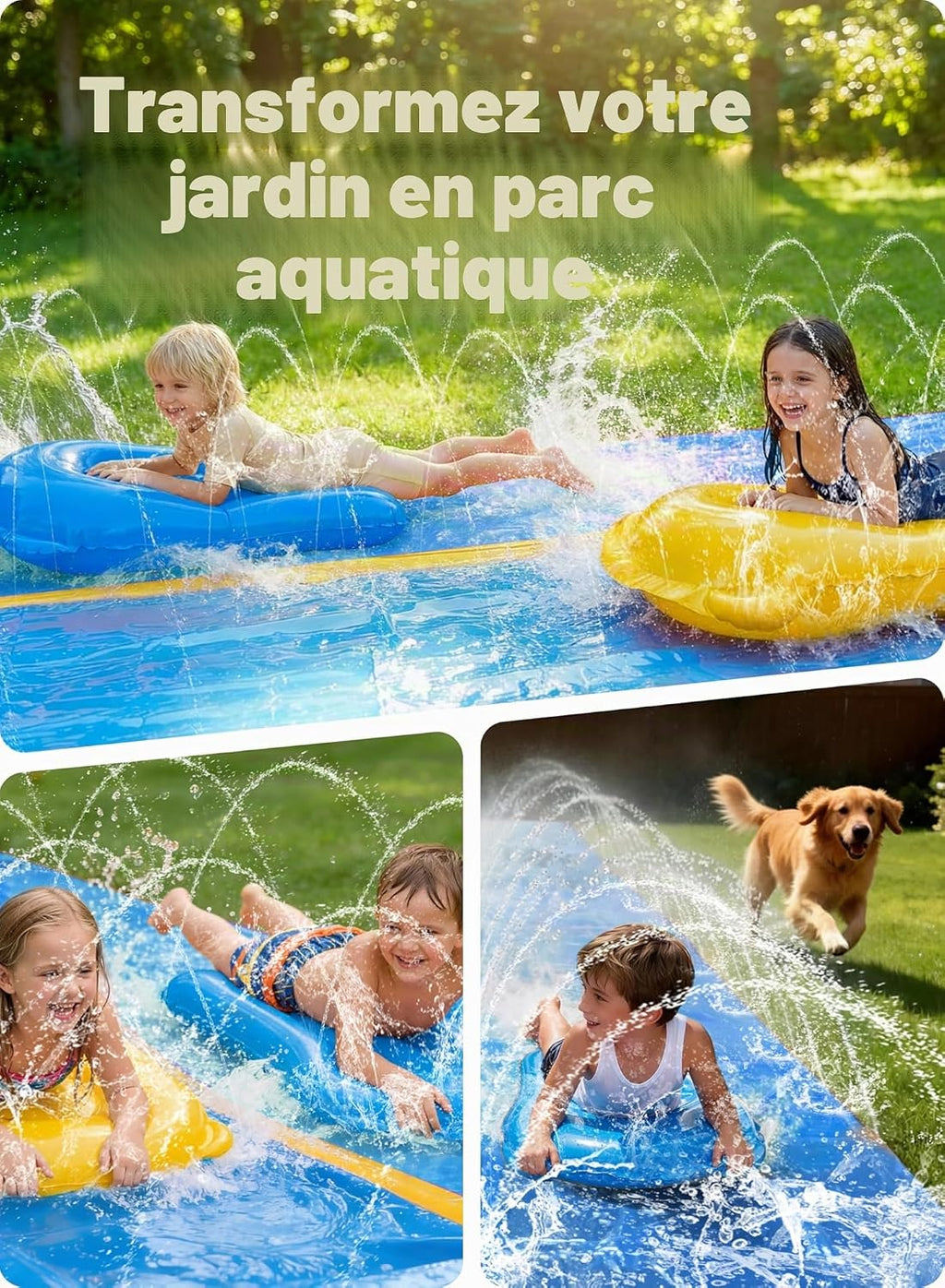 Sloosh Grand Toboggan Aquatique 914,4 x 182,8 cm, Toboggan pour pelouse avec arroseur intégré et 2 Planches gonflables pour Glisser, Les fêtes d'été, Jardin, pelouse et Jeux d'eau en extérieur