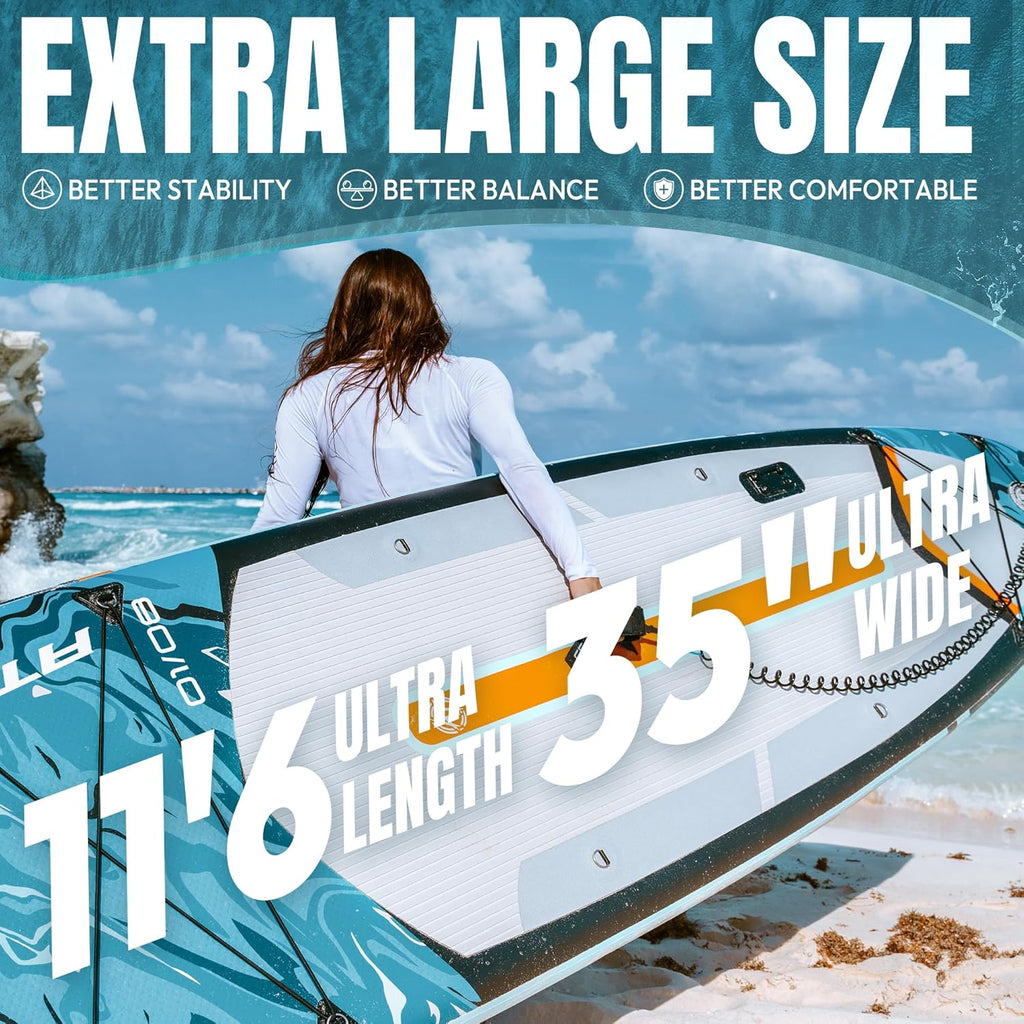Planche à pagaie Gonflable Extra Large de 204,1 kg pour Adultes avec kit d'accessoires de qualité supérieure et Sac à Dos, Kayak Gonflable, antidérapant, pour Yoga, pêche, Surf