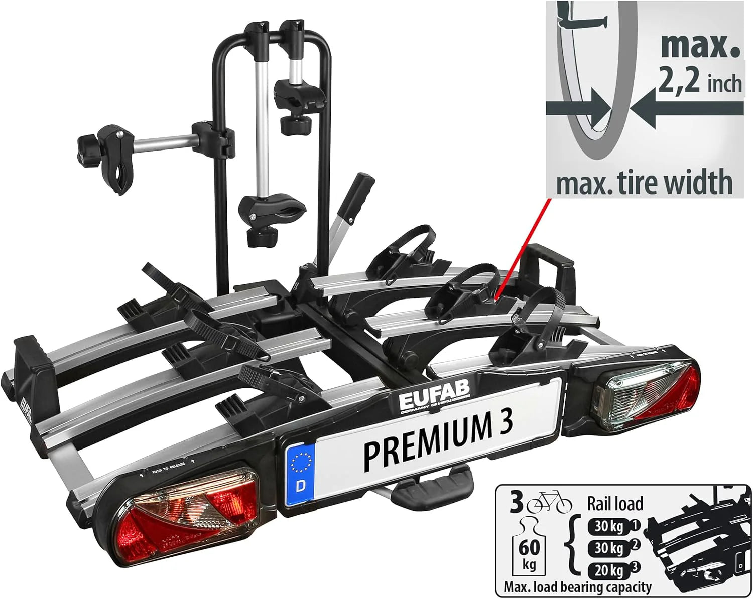 EUFAB porte-vélos Premium 11522 pour 3 vélos, attelage, pliable