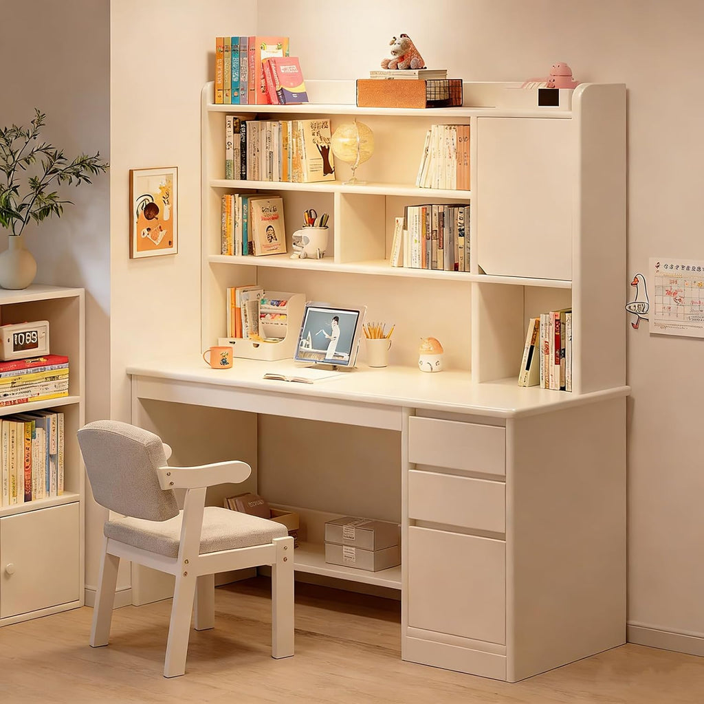 Bureau d'ordinateur Portable avec étagère，Grand Bureau d'écriture pour Bureau à Domicile Poste de Travail Avec Armoire Table D'étude Moderne avec étagère De Rangement po(Size:120x45x165cm,Color:Blanc)