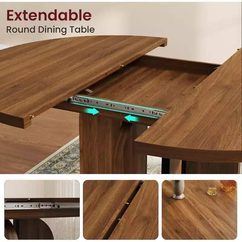 Table à manger ronde extensible 47-63 pour 4-8 personnes, table de cuisine extensible en bois de style ferme avec cadre métallique, ovale peu encombrante pour appartement, gris rétro
