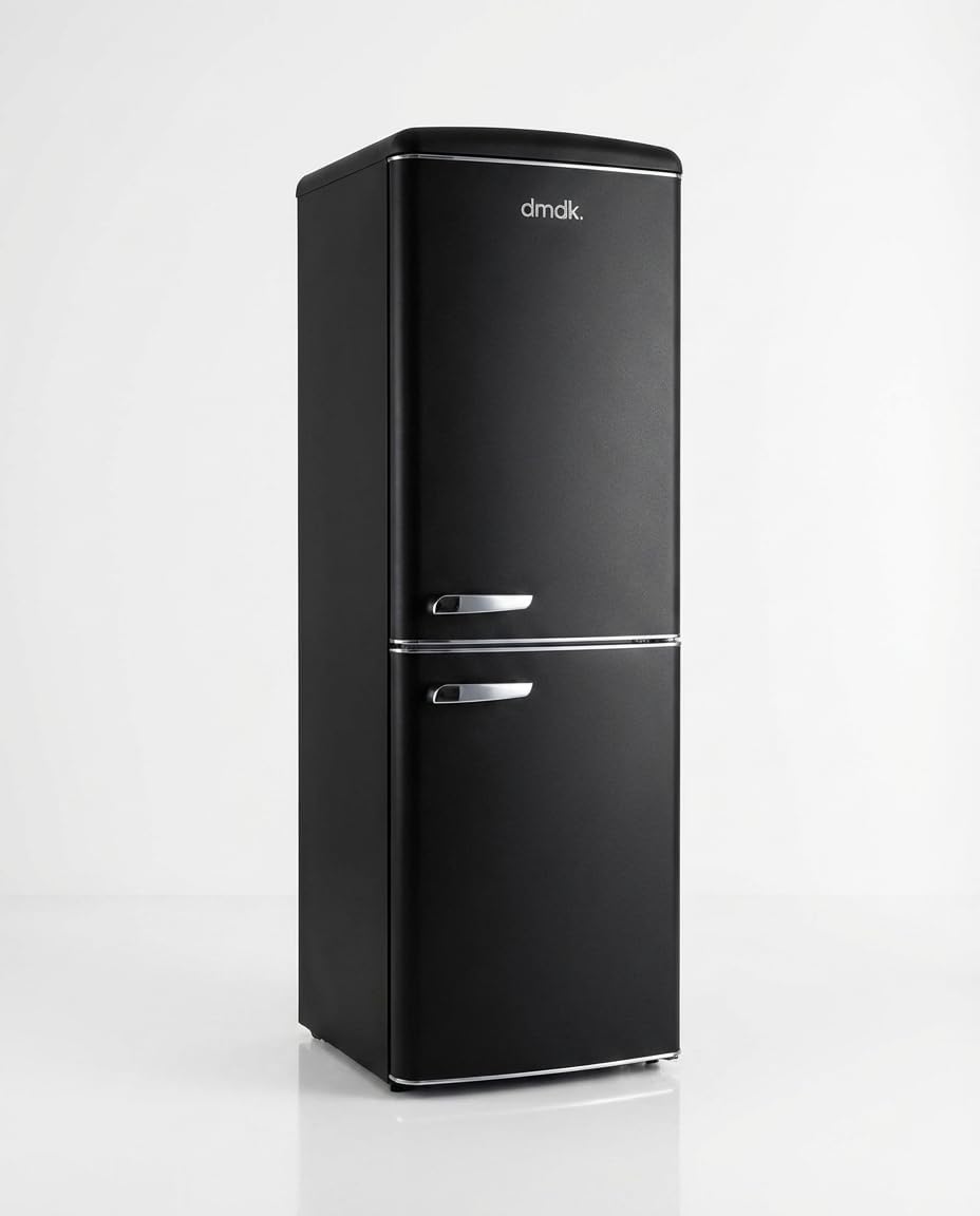 DMDK DKB3 Réfrigérateur-Congélateur Combiné Rétro, Noir Mat, 181 cm, No Frost, 244 l, Pose Libre, 55 x 57,50 cm