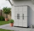 Dmora - Armoire d'extérieur Nandrin, Armoire à balais, Armoire d'extérieur 3 portes, 100% Made in Italy, 102x37h169 cm, Gris clair et noir, Finition damier