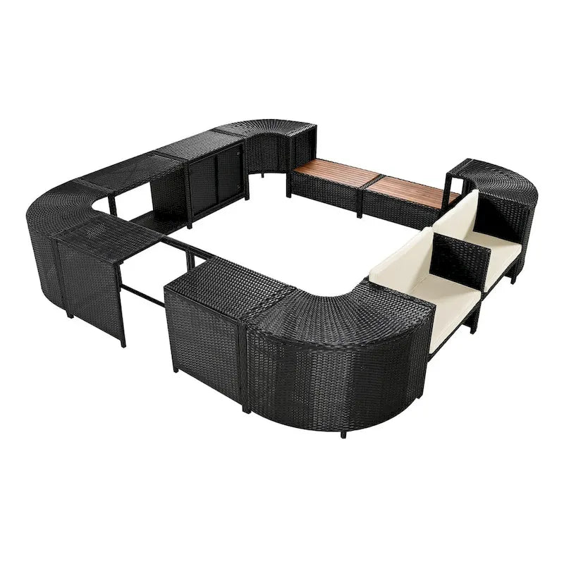 Spa Surround Spa Frame Quadrilateral Outdoor Rattan Sectional Sofa Set