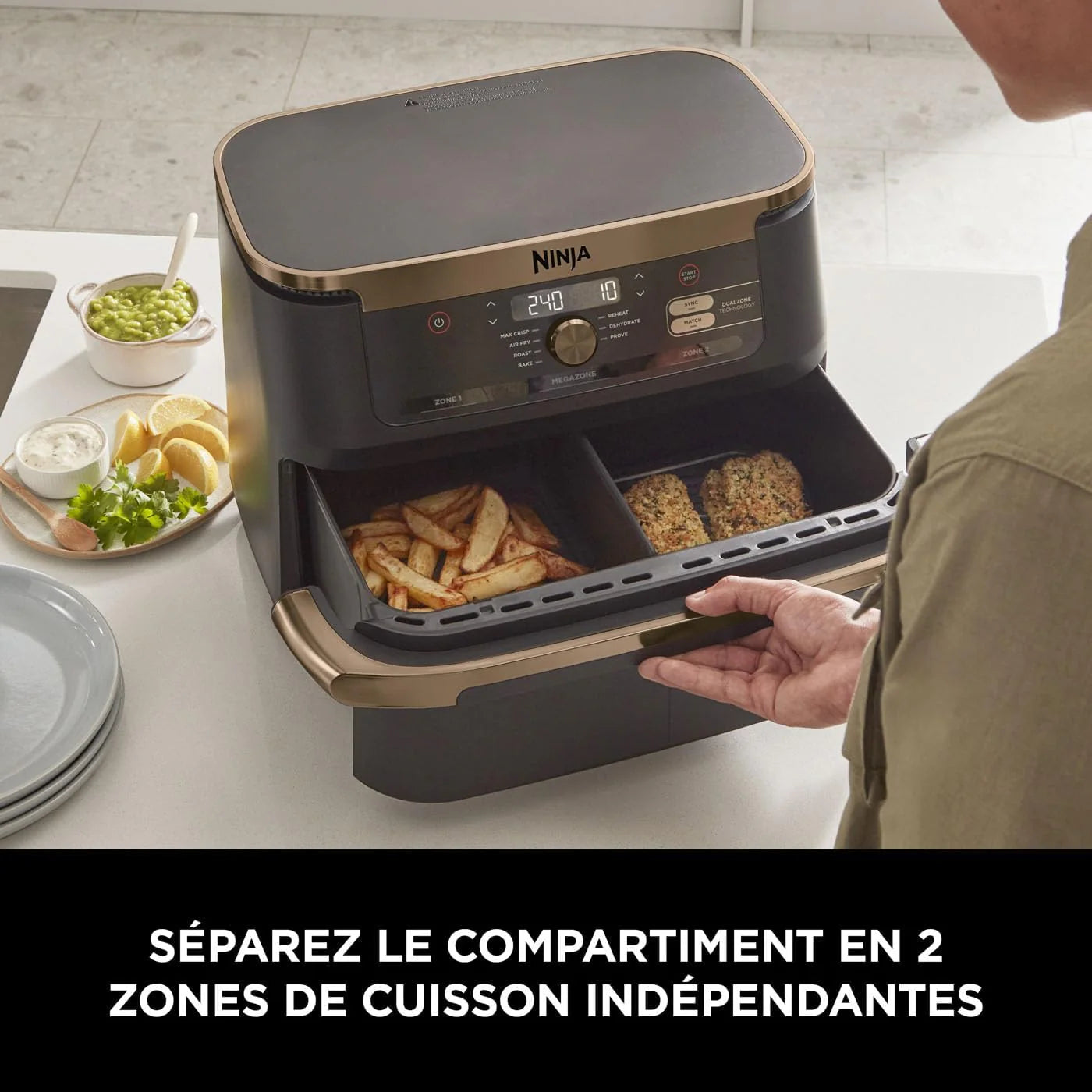 NINJA FlexDrawer air fryer 10.4L, 7-en-1, séparateur, lavable, noir/cuivre AF500EUCP