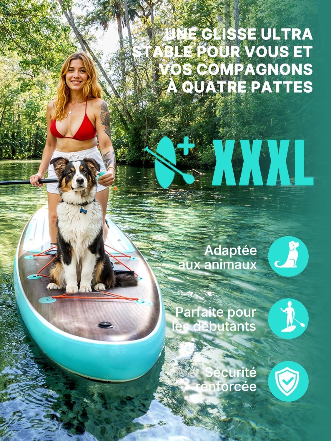 Niphean Extra Large Paddle Gonflable, Sup à 2+1 Personnes/Famille, Planches de Stand Up Paddle Gonflables avec Idéal Débutant Aileron Équilibré, Housse Étanche, Paddle Gonflable Adulte, Cadeaux