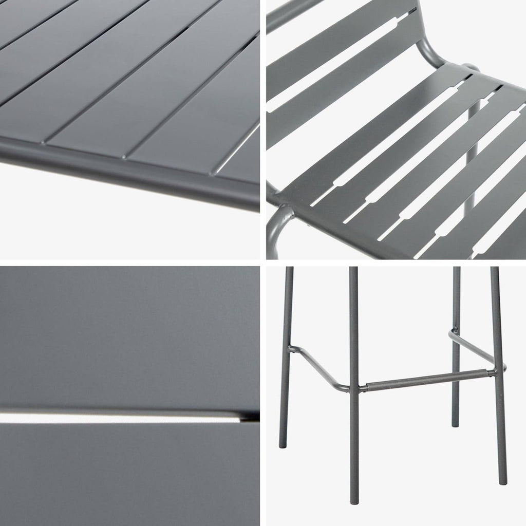 sweeek - Table Haute de Jardin Acier + 4 assises Amelia Anthracite. 4 chaises Hautes en Acier. 120 x 70cm x 95cm