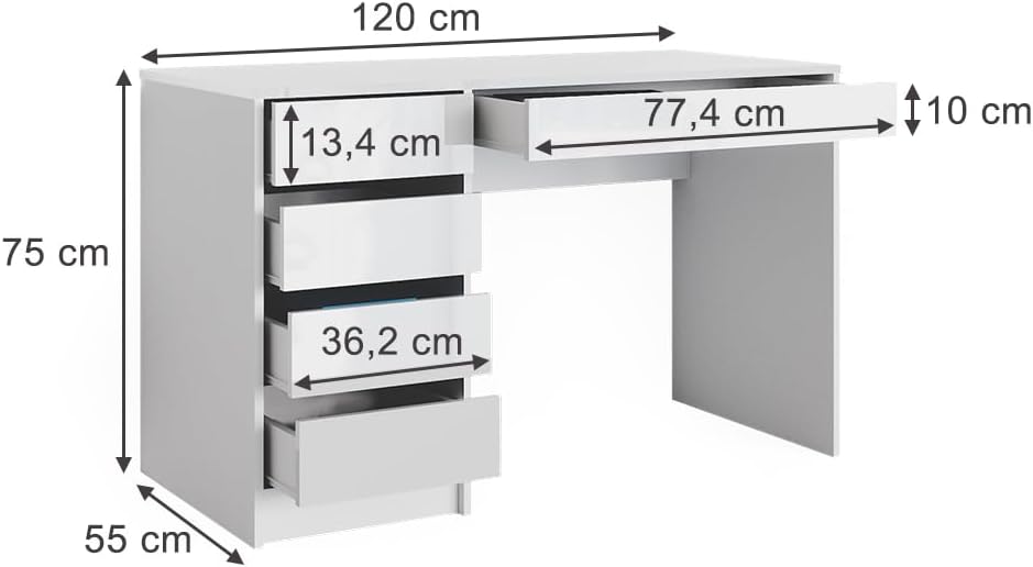 Vicco Coiffeuse Sherry, Blanc Haute Brillance, 120 cm sans Miroir