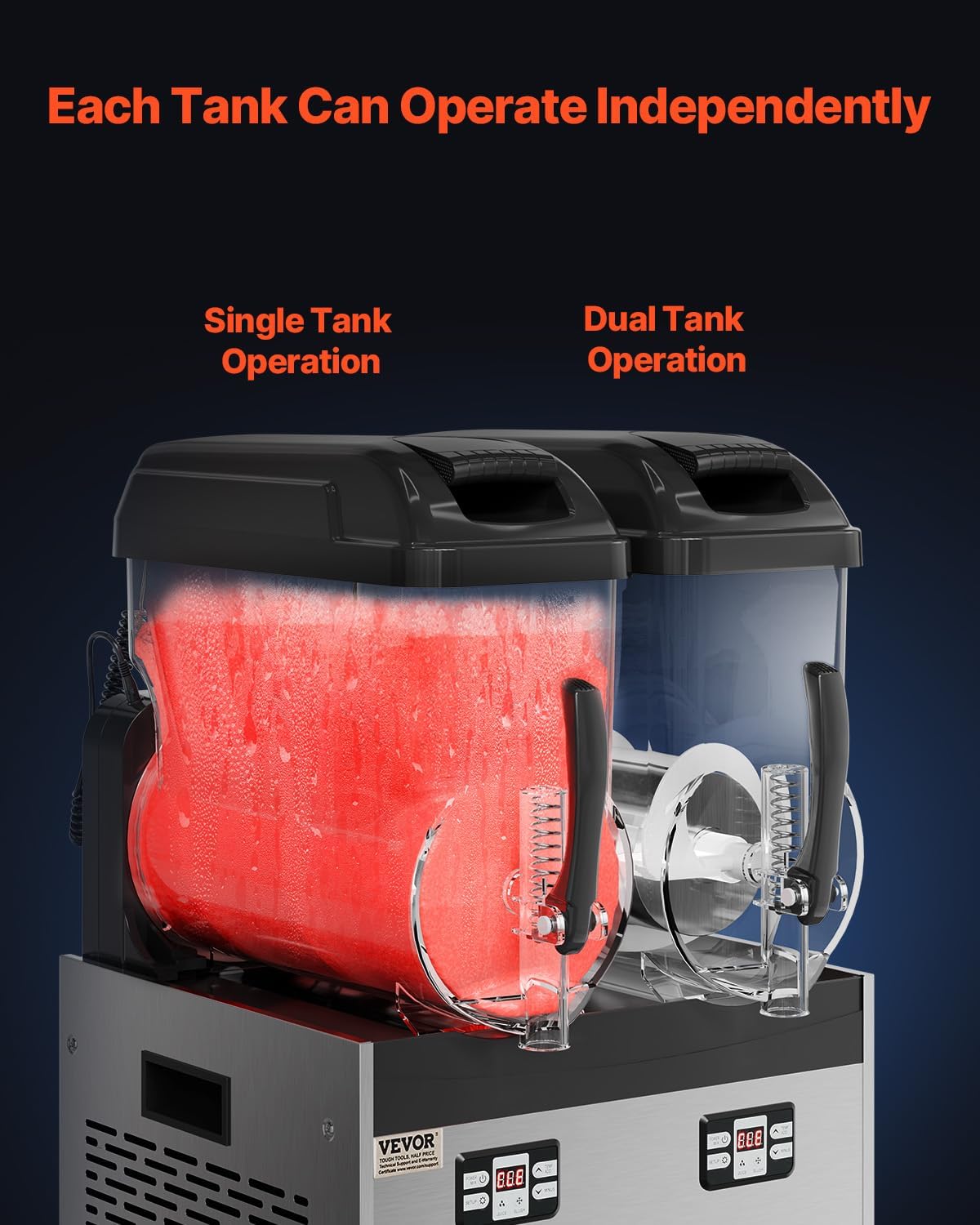 VEVOR Machine à Granité Commerciale 2x12 L Double Réservoir, Machine à Boissons Glacées en Inox de 96 Tasses, Distributeur de Boissons Frappées Granitas Margarita Smoothie, pour Restaurants Cafés Bars