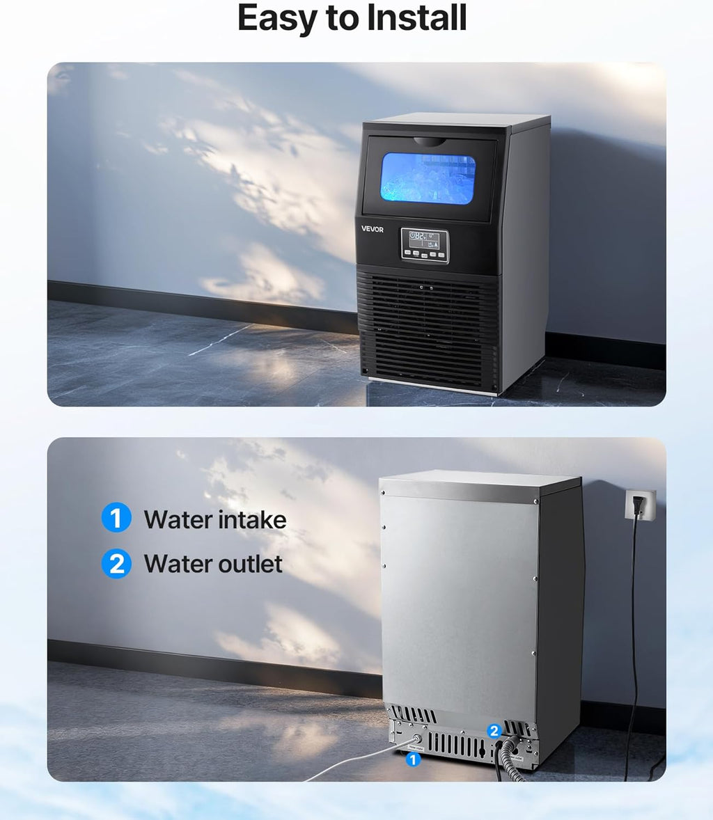 VEVOR Machine à Glaçons Commerciale 36 kg/24 h, Appareil de Préparation de Glaçons avec Capacité de Stockage de 5 kg, 32 Cubes par Cycle, avec Écran LED et Nettoyage Automatique, Restaurant Bar