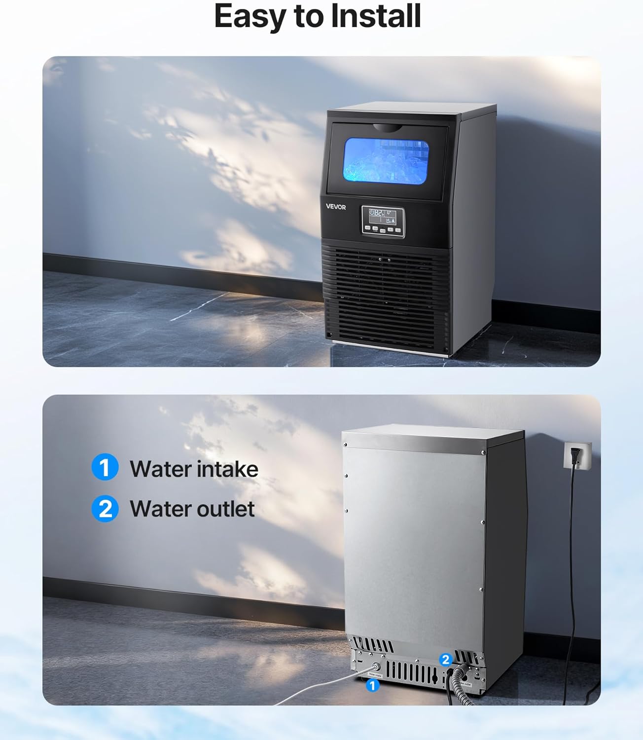 VEVOR Machine à Glaçons Commerciale 36 kg/24 h, Appareil de Préparation de Glaçons avec Capacité de Stockage de 5 kg, 32 Cubes par Cycle, avec Écran LED et Nettoyage Automatique, Restaurant Bar