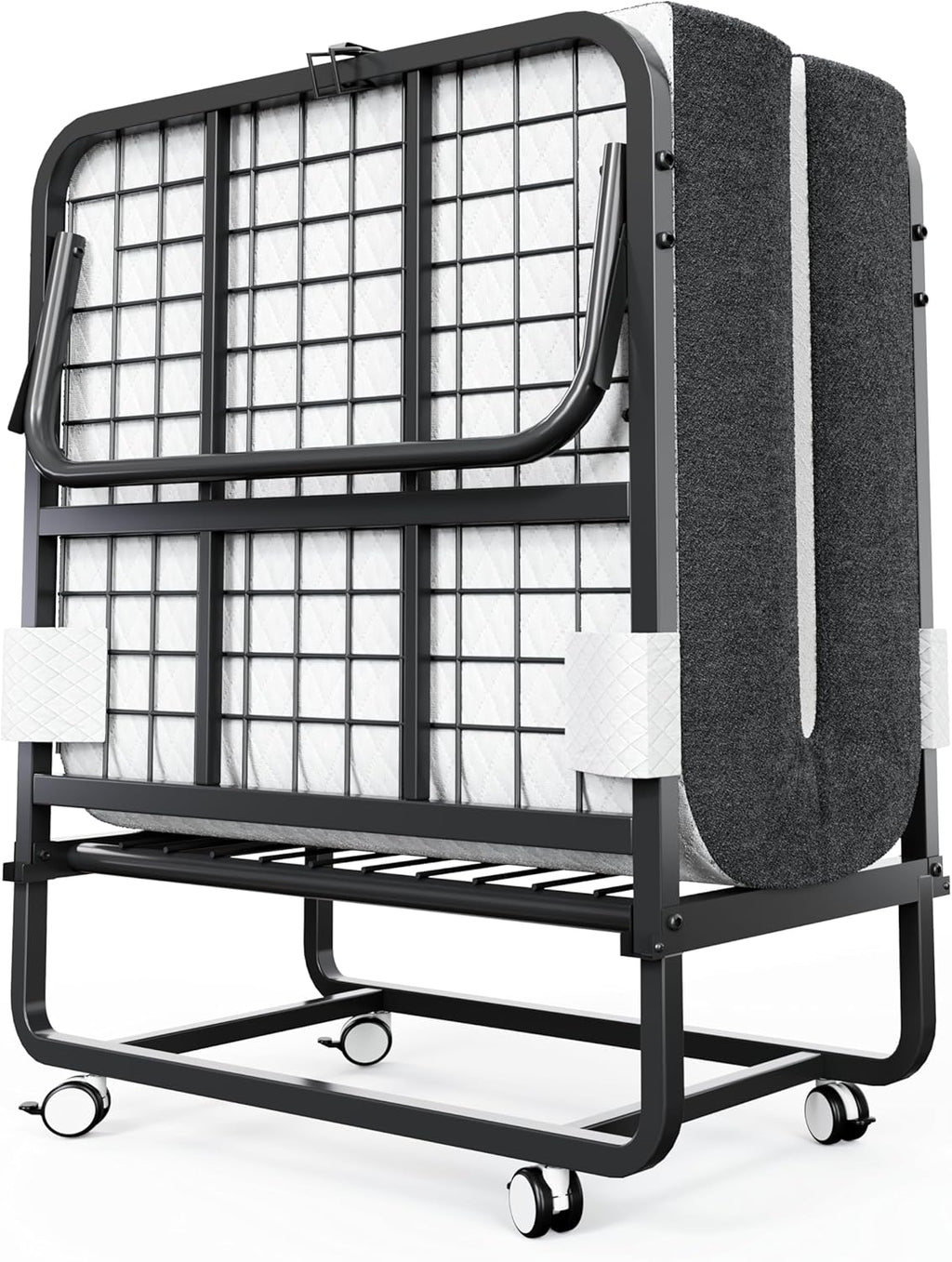 CAIYUN Lit Pliant 1 Personne 100 x 190 cm Lit Pliable Adulte avec Matelas en Mousse de 13 cm, Lit d'Appoint Pliable à 4 roulettes et Sommier à Lattes en Métal pour Invités, Charge 200 kg, Noir