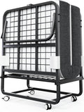 CAIYUN Lit Pliant 1 Personne 100 x 190 cm Lit Pliable Adulte avec Matelas en Mousse de 13 cm, Lit d'Appoint Pliable à 4 roulettes et Sommier à Lattes en Métal pour Invités, Charge 200 kg, Noir