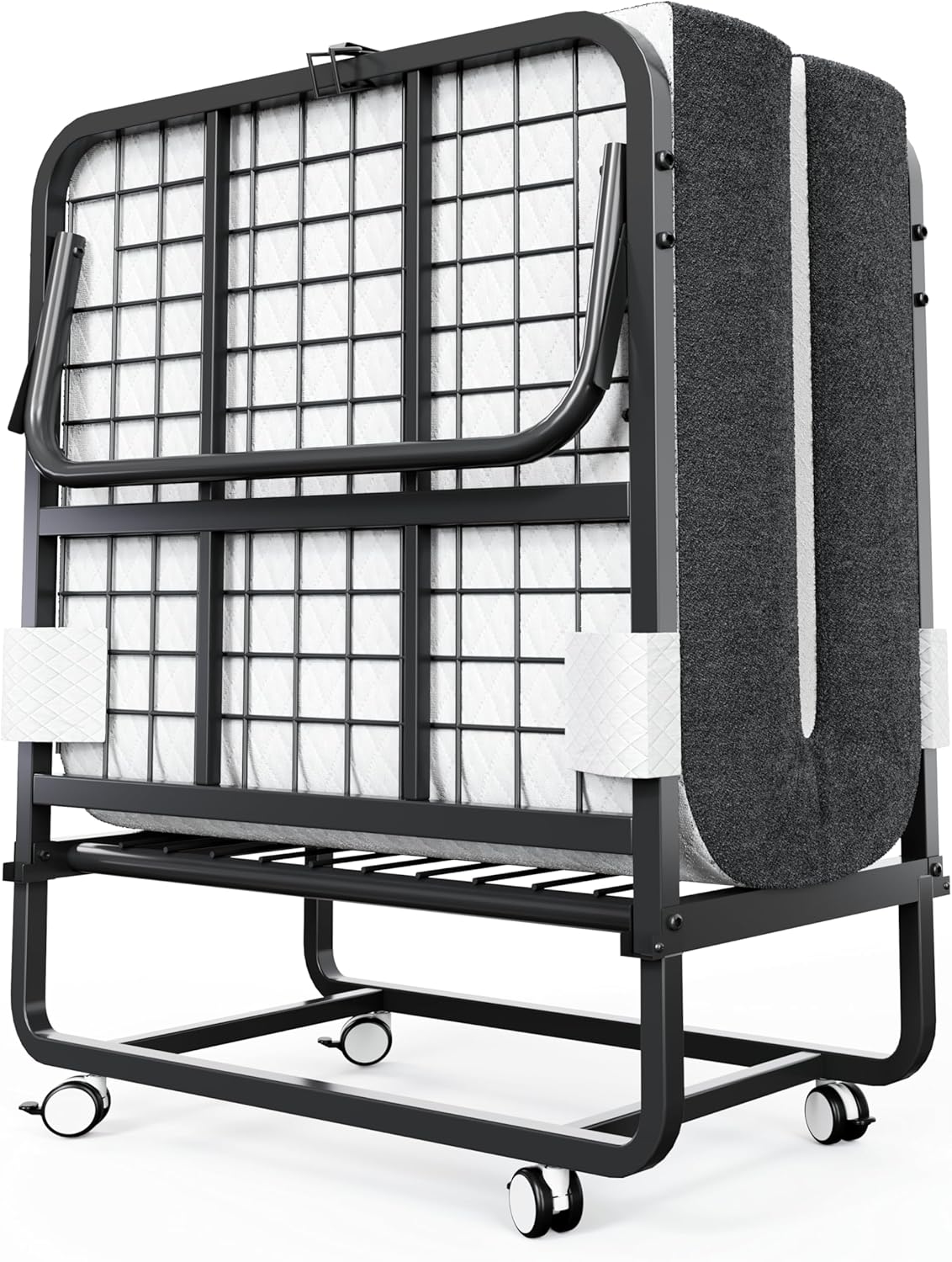 CAIYUN Lit Pliant 1 Personne 100 x 190 cm Lit Pliable Adulte avec Matelas en Mousse de 13 cm, Lit d'Appoint Pliable à 4 roulettes et Sommier à Lattes en Métal pour Invités, Charge 200 kg, Noir