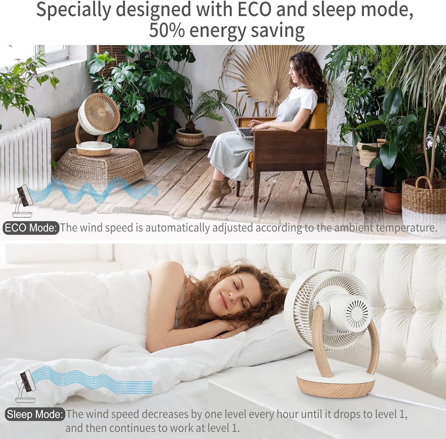 MYCARBON DC Ventilateur Ultra Silencieux 20dB avec Télécommande 1800m³/ h Ventilateur de Table Puissant et Silencieux 8 Vitesses 8h Minuterie 3D Oscillation Mode ECO pour Chambre Bureau, FS05-DC
