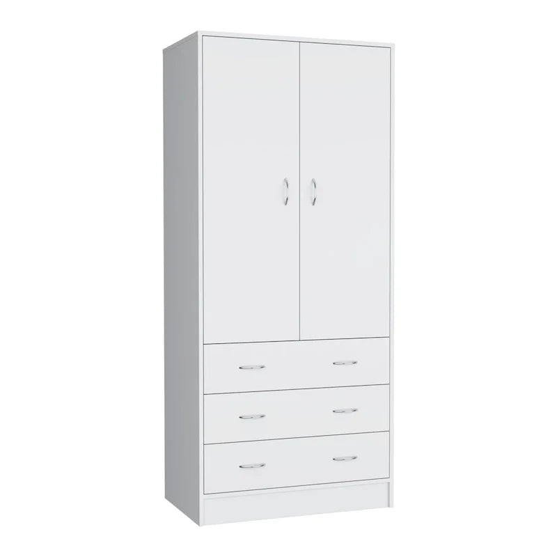 19  Modern Double-door Armoire with 3 Drawers and 1 Hanging Rod for Bedroom