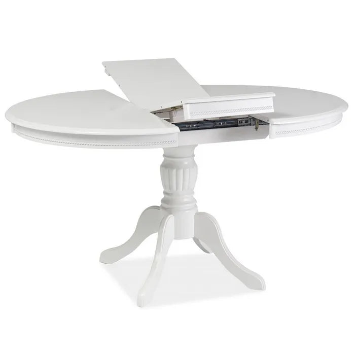 Table à Manger Blanche 106cm Extensible Blanche Avec Pied Central Ade Blanc Table