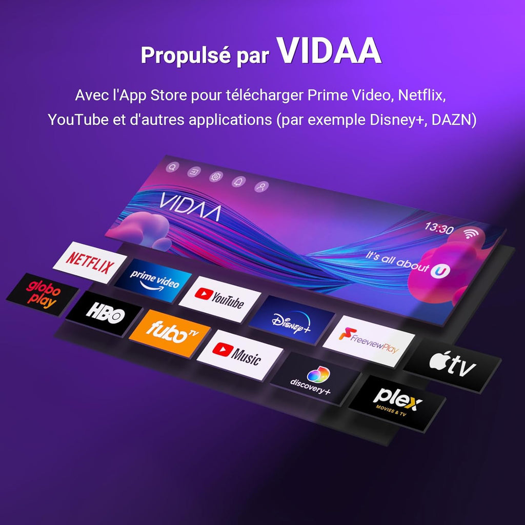 TuTu Smart TV 32 Pouces (80 cm) WiFi VIDAA Connectée Télévision sans Bord avec Triple Tuner(DVB-C/S2/-T2), VIDAA Remote App, Molotov, Netflix, Prime Video, Disney+, Youtube (TUV32HQ1B, 2024)