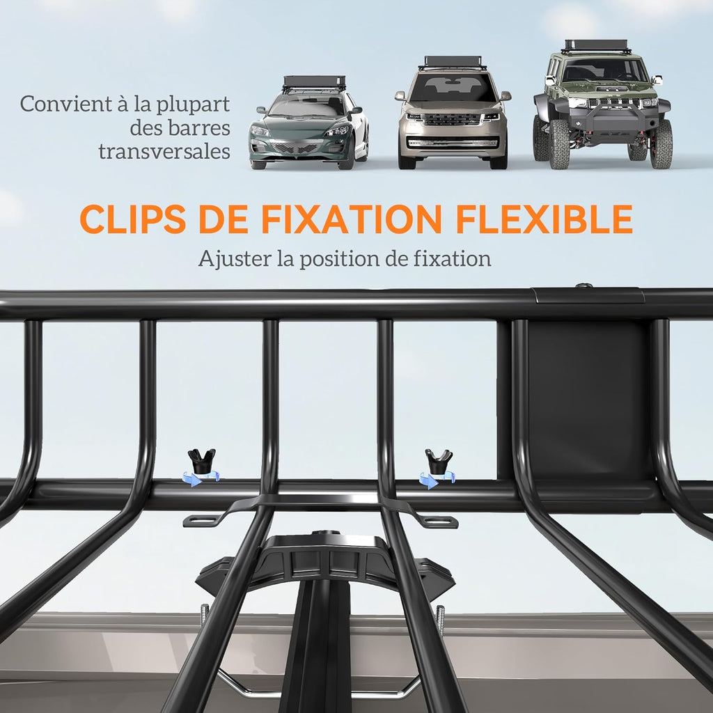 HOMCOM Porte-Bagage pour Voiture Galerie de Toit pour Voiture en métal réglable en Longueur de 109 à 162L cm Charge Max 100kg