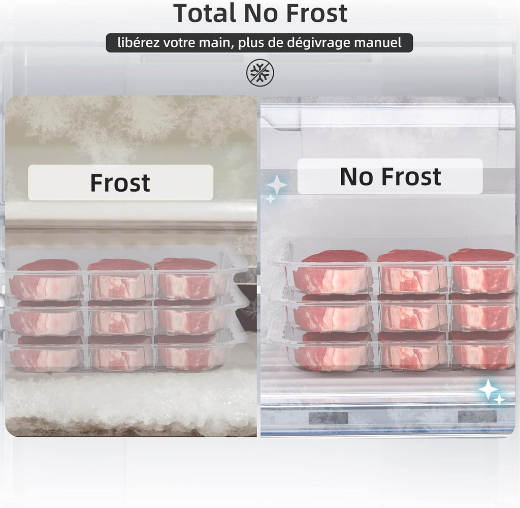CHIQ Réfrigérateur congélateur bas FBM228NE4DE 231L (161 + 70) Froid ventilé, No Frost, Acier inoxydable noir, portes réversibles, 42 db, 12 ans de garantie sur le compresseur