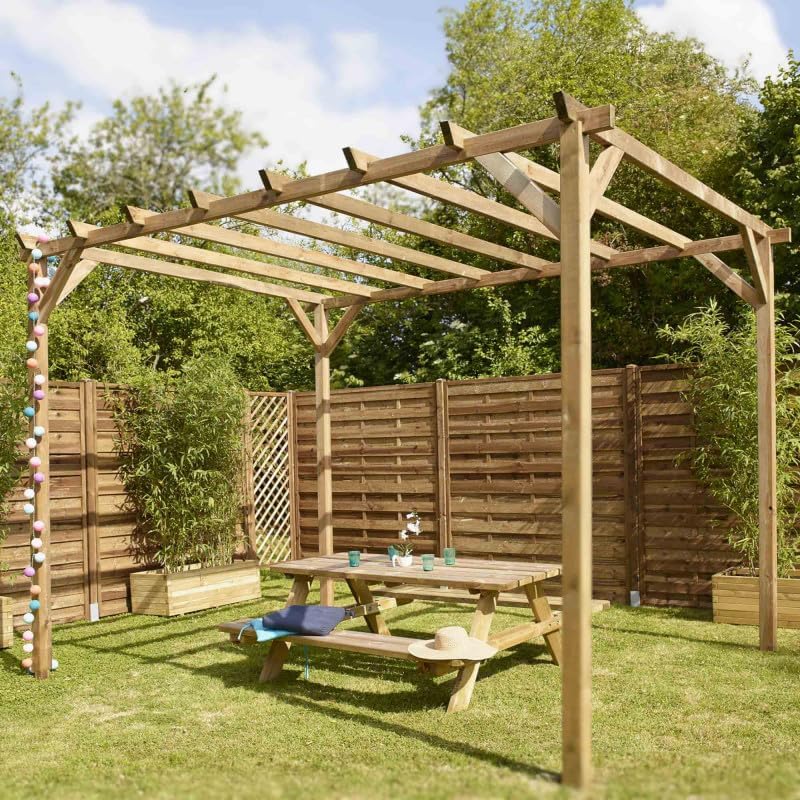 Tonnelle en Bois Magdalie 4x3 m - Pin sylvestre traité Autoclave, Structure Solide 4 poteaux 9x9 cm - Idéale terrasse, Jardin et Espace ombragé