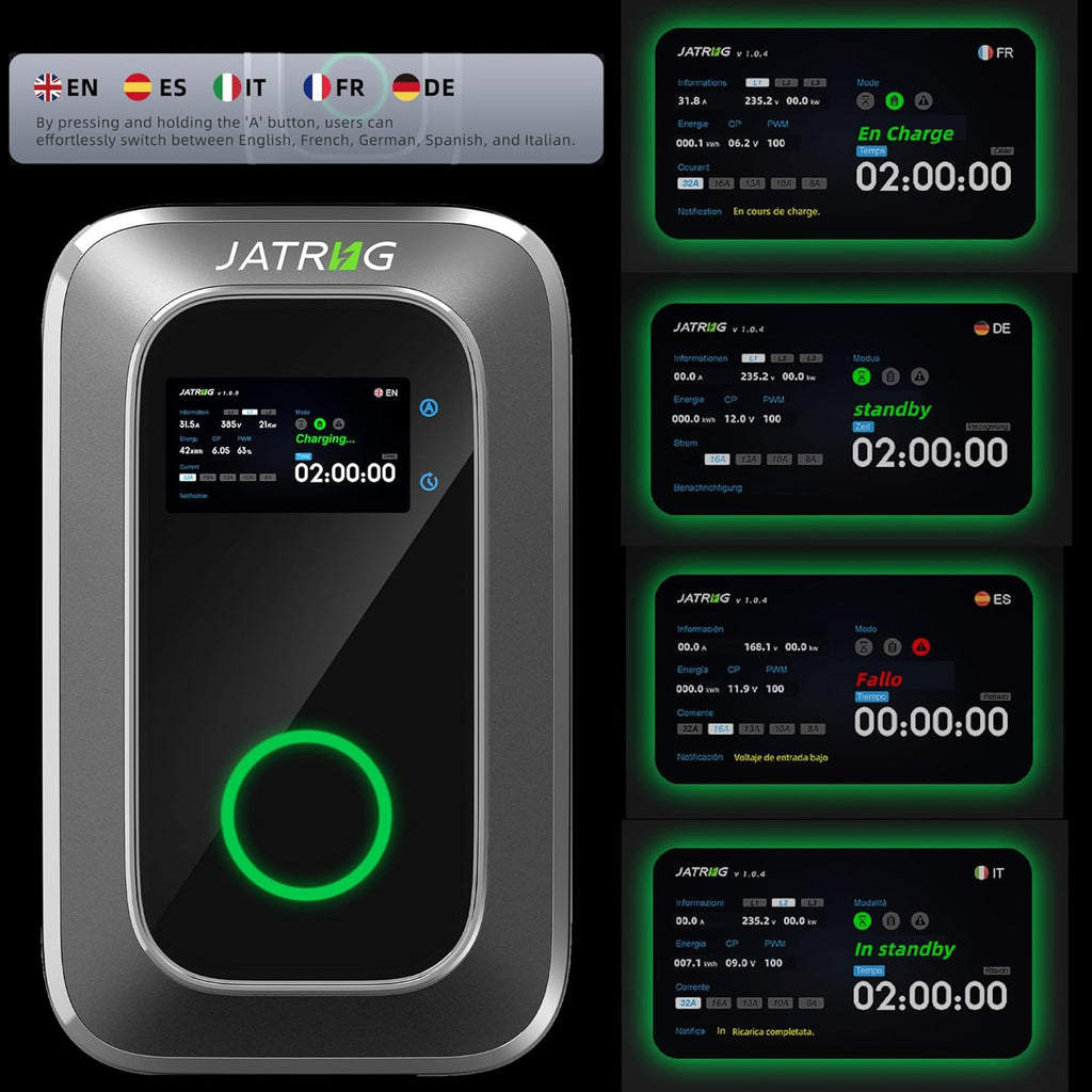 JATRHG S1 Borne de Recharge pour Véhicule Électrique 7kW 12M 32A Monophasé IP66 Station de Charge Type 2 IEC 62196-2 - Chargeur Rapide EV Wallbox
