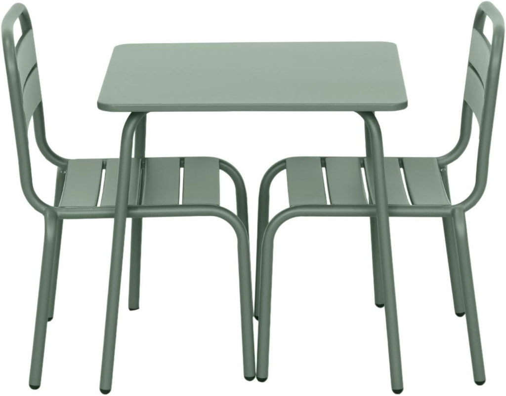 sweeek - Table de Jardin Enfant métal + 2 assises Vert de Gris Anna. 48x48cm