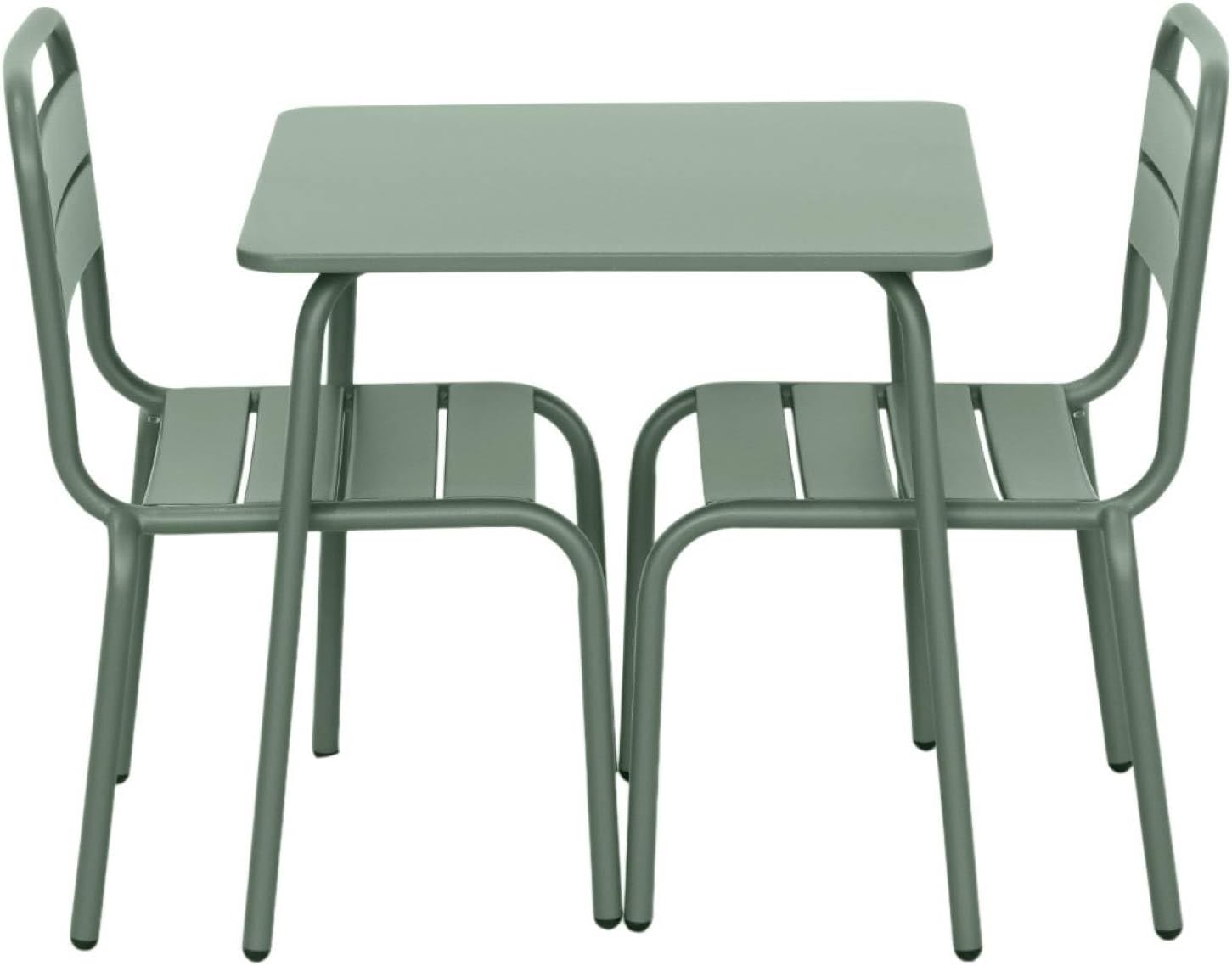 sweeek - Table de Jardin Enfant métal + 2 assises Vert de Gris Anna. 48x48cm