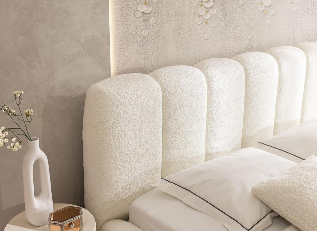 FURNISTAR MIA Lit capitonné avec coffre de lit, lit 140 x 200 cm, lit double avec espace de rangement et sommier à lattes, aspect lit à sommier tapissier, sans matelas, chambre à coucher - Blanc