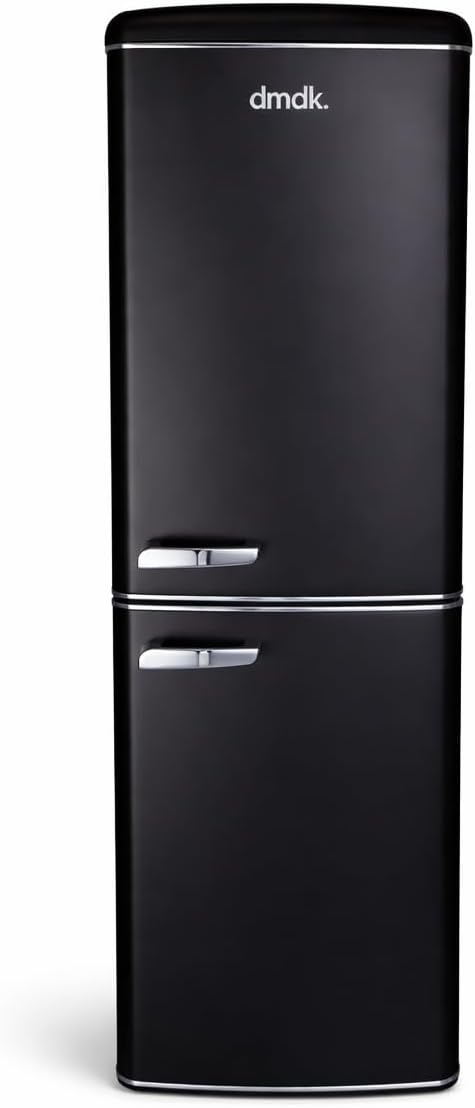 DMDK DKB3 Réfrigérateur-Congélateur Combiné Rétro, Noir Mat, 181 cm, No Frost, 244 l, Pose Libre, 55 x 57,50 cm