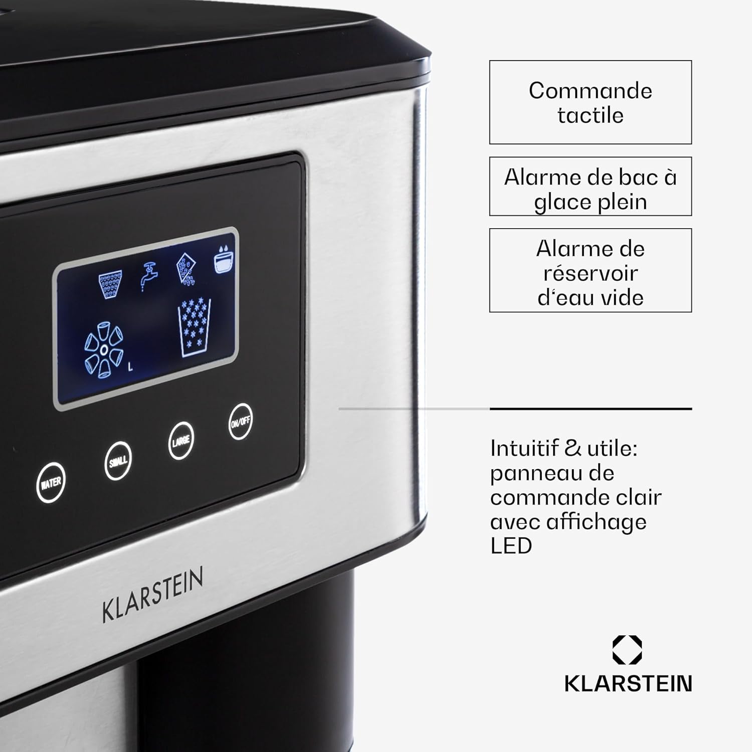Klarstein Machine a Glacons pour la Maison, Capacité de 1.8L, Fabrique Rapidement Jusqu'à 15kg de Glacons Concassée ou en Balles, Machine à Glaçons, Ice Maker avec Alarme, Machine Facile à Nettoyer