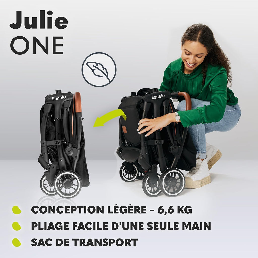 LIONELO Julie One Poussette canne legere Ultra compacte Pliable en un seul geste (0-22 kg), sac de transport, repose-pieds dossier, réglable jusqu'à, moustiquaire