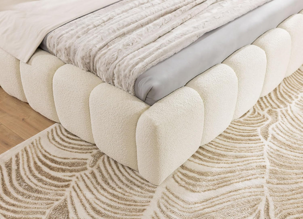 FURNISTAR MIA Lit capitonné avec coffre de lit, lit 140 x 200 cm, lit double avec espace de rangement et sommier à lattes, aspect lit à sommier tapissier, sans matelas, chambre à coucher - Blanc