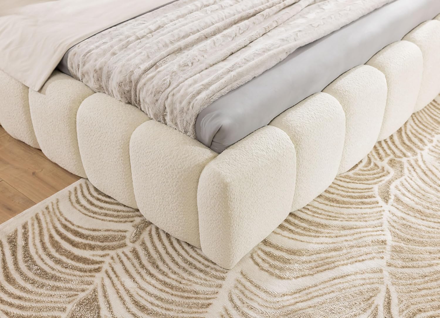 FURNISTAR MIA Lit capitonné avec coffre de lit, lit 140 x 200 cm, lit double avec espace de rangement et sommier à lattes, aspect lit à sommier tapissier, sans matelas, chambre à coucher - Blanc