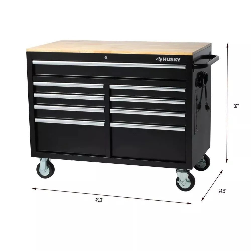 Coffre à outils mobile 9 tiroirs - Noir brillant - Dimensions : 117 cm (L) x 61 cm (P)