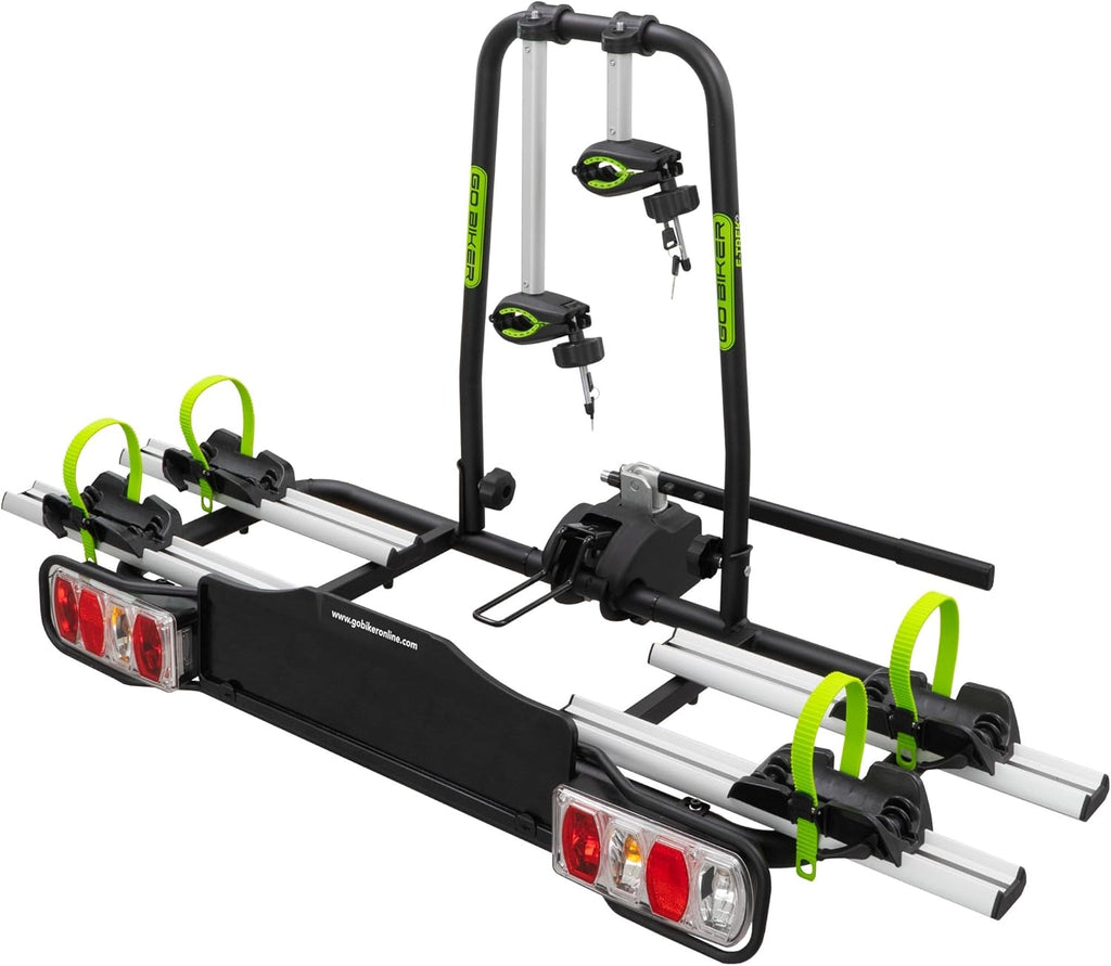 GO BIKER Porte-Vélo sur Attelage - Modèles 2 à 4 Vélos - Gamme Complète Boule de Remorque - Supporte 15 et 30 kg/Rail - Châssis Acier/Aluminium - Tous Types de Vélos - Antivol - E-Bike (E-Trek)