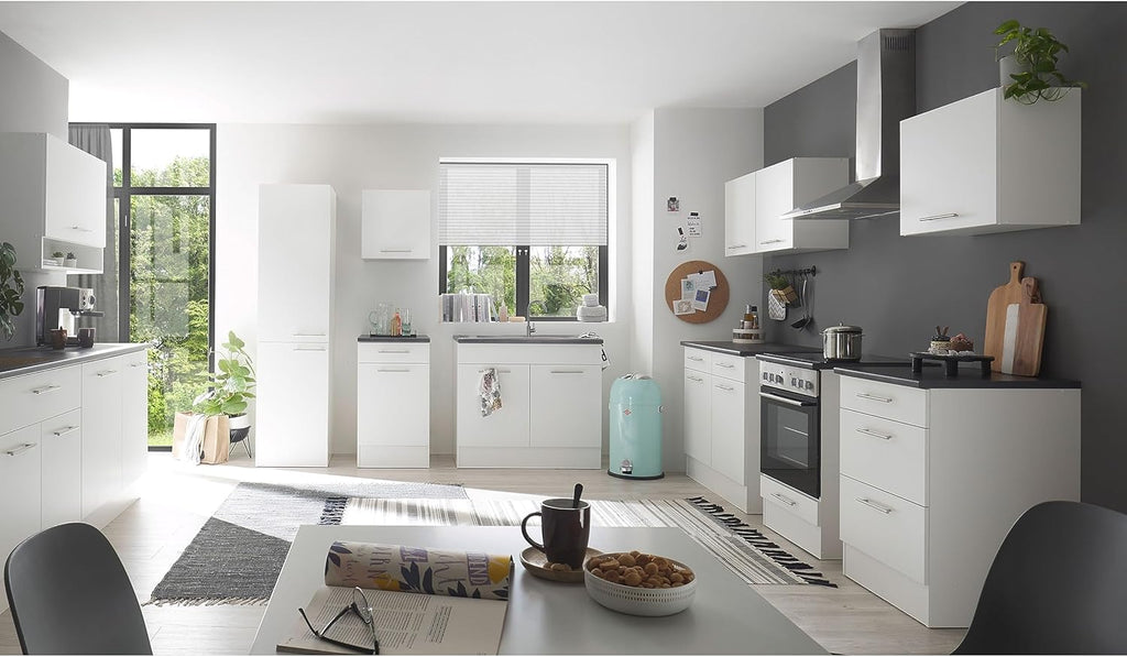 Stella Trading Eddy Moderne en Blanc Mat - Armoire de Cuisine spacieuse avec Beaucoup d'espace de Rangement, Bois d'ingénierie, Vorratsschrank