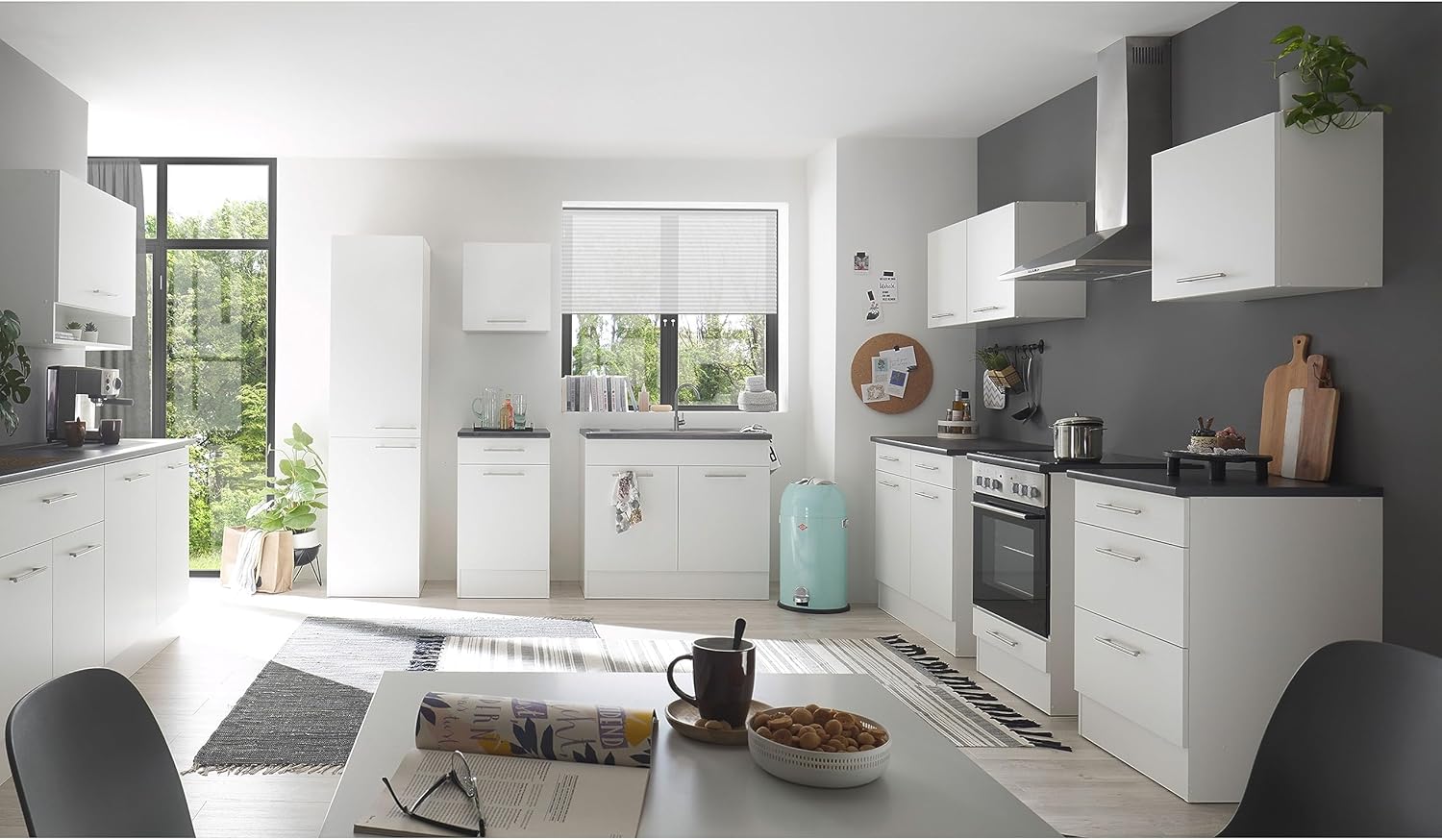 Stella Trading Eddy Moderne en Blanc Mat - Armoire de Cuisine spacieuse avec Beaucoup d'espace de Rangement, Bois d'ingénierie, Vorratsschrank