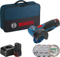 Bosch Professional 12V System meuleuse angulaire sans-fil GWS 12V-76 (avec 2 batteries de 2,0 Ah, set disques à tronçonner/meules à ébarber 5 pièces, sacoche)