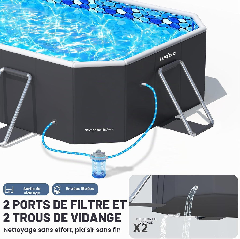 Luxfero Piscine Rectangulaire Tubulaire avec Auvent, Piscine hors sol Pliable Grande, Metal Frame Piscine Tubulaire Épaissi, Facile à Ranger&Épuisement Piscine pour Jardin et Famille,228 x 127 x 50 cm