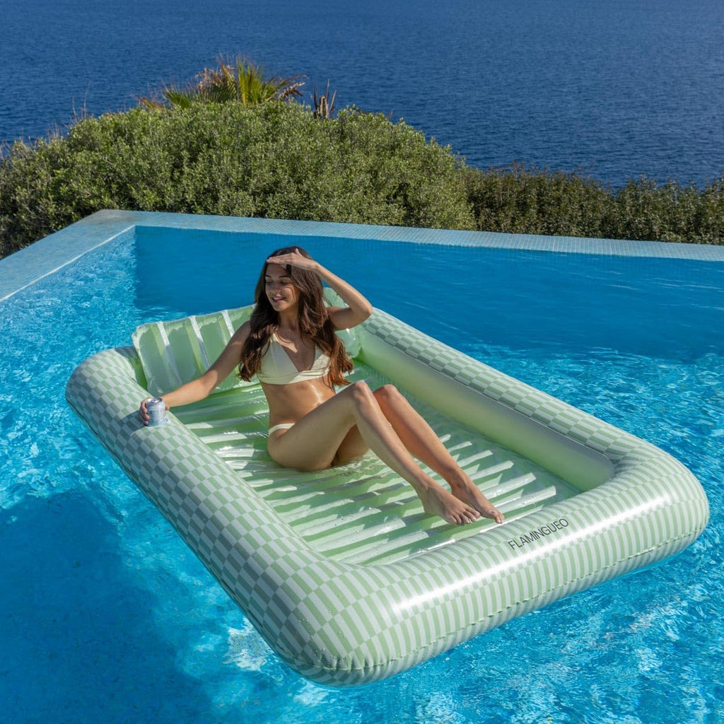 Flamingueo Bouee Piscine - Matelas Piscine, Bouee Piscine Adulte, Matelas de Plage, Accessoires Piscine, Bouée, Tanning Pool (205 x 140 x 38 cm)