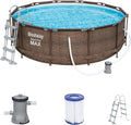 Bestway 56709 Piscine Hors Sol Power Steel™ Effet Rotin Diamètre 366 X 100 cm, Filtre à Cartouche, Échelle