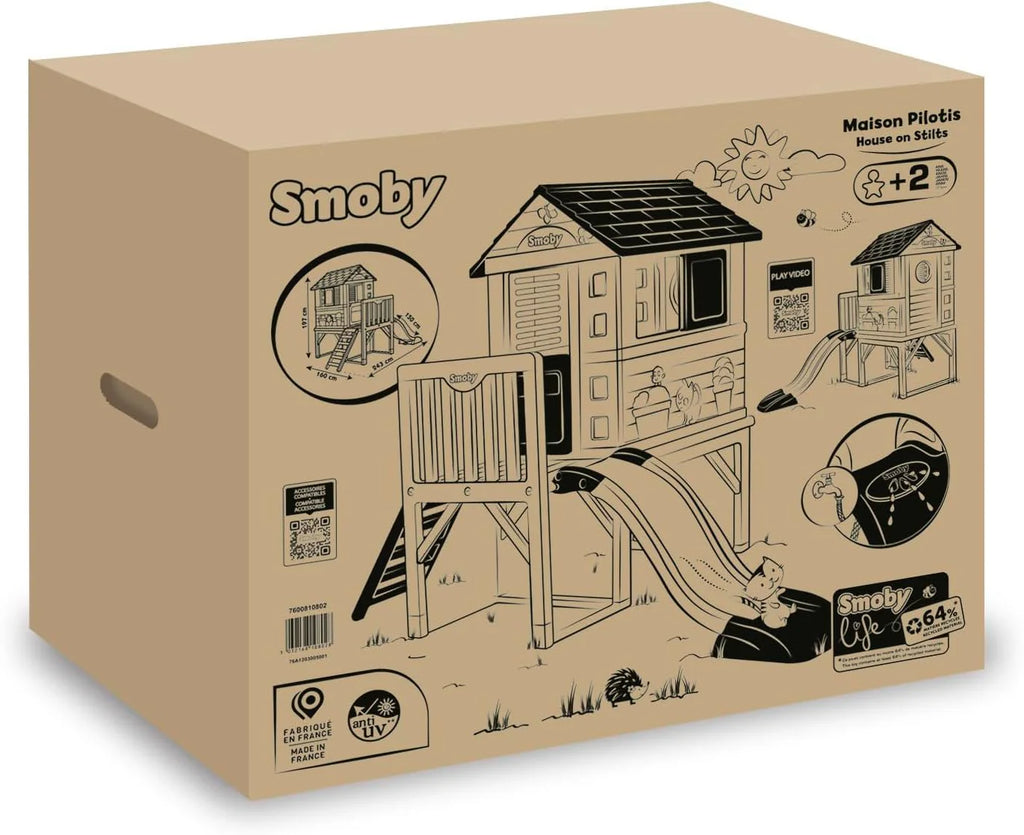 Smoby Life maison pilotis 70cm, toboggan, matière recyclée, dès 2 ans