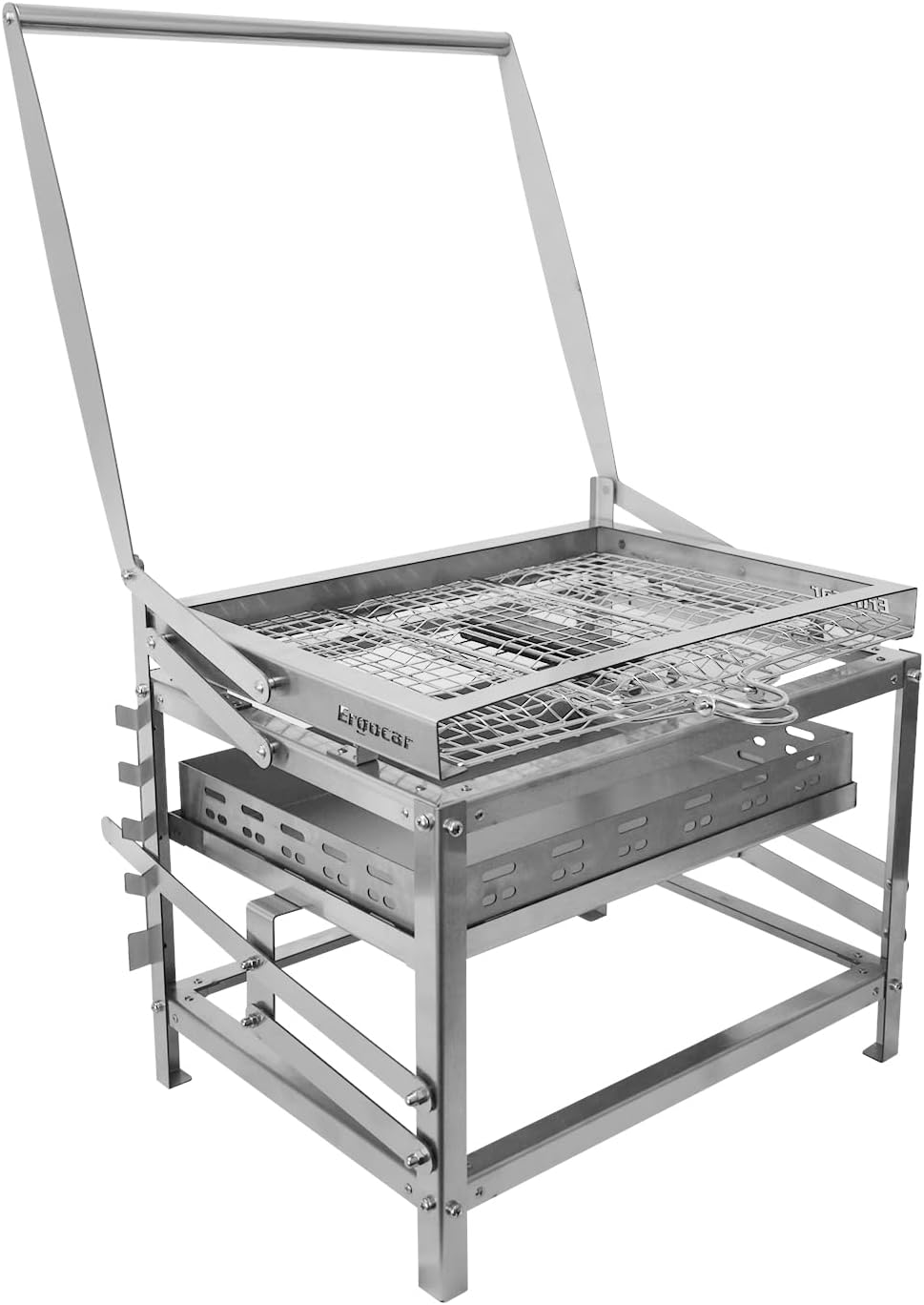 Ergocar Barbecue à Charbon Bois d'Extérieur Multifonctionnel Et Portable Rotatif Avec Plateau à Charbon Réglable à 4 Niveaux Idéal Pour Pique-Niquer Camper Et Faire Des Grillades En Plein Air