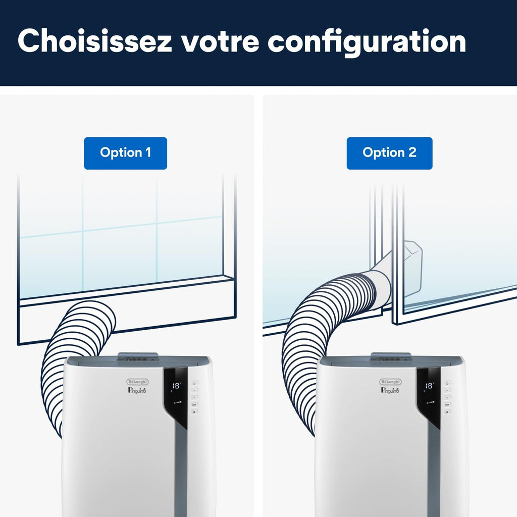 De'Longhi Pinguino PAC EX105 Climatiseur mobile avec technologie EcoRealFeel 10 000 BTU/h, pour pièces jusqu'à 100 m³, fonction déshumidification et ventilation, minuterie 24 heures, classe